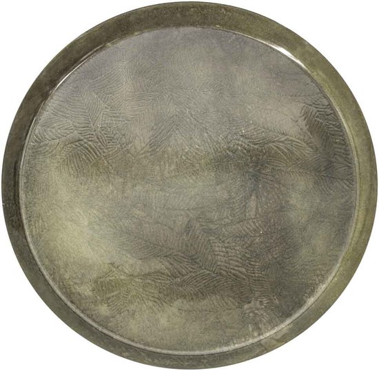 HomeBound by KY | Metalen dienblad rond leaves olive | 31x31x3cm | dienblad metaal olijf rond leaves