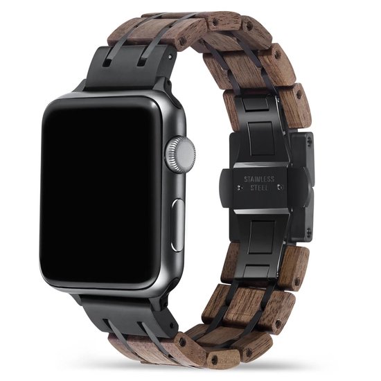 Apple Watch-bandje - walnotenhout en zwart staal 38-41 mm