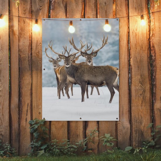 Affiche jardin - Toile jardin - Posters de jardin extérieur - Cerf - Animaux - Neige - Hiver - Paysage - Nature - 90x120 cm - Jardin