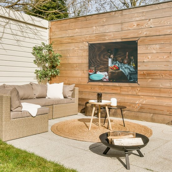 Tableau jardin Rustique - Fruits - Ustensiles de cuisine - Fraise - 80x60 cm - Affiche jardin - Toile jardin - Affiche extérieur