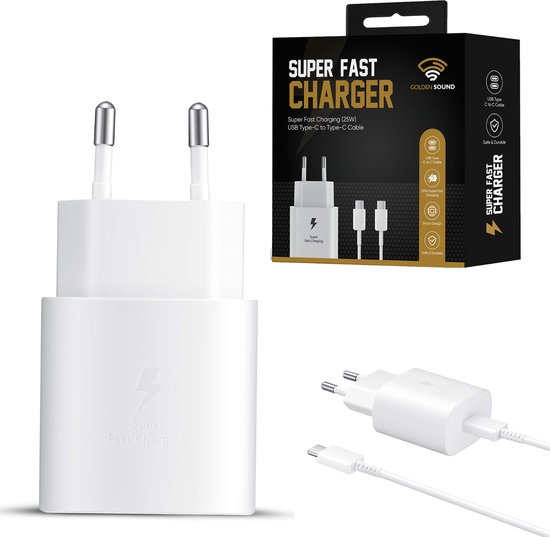 Golden Sound 25W Super Snellader - Power adapter - 1.5m USB-C kabel - Geschikt voor Iphone 15 - Wit