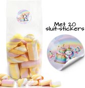Uitdeelzakjes + sluitstickers - 20 stickers & 20 zakjes - Unicorn - cellofaanzakjes - Transparant - snoepzakjes - traktatie zakjes - Inpakzakjes - kinderfeestje - Thema Unicorn