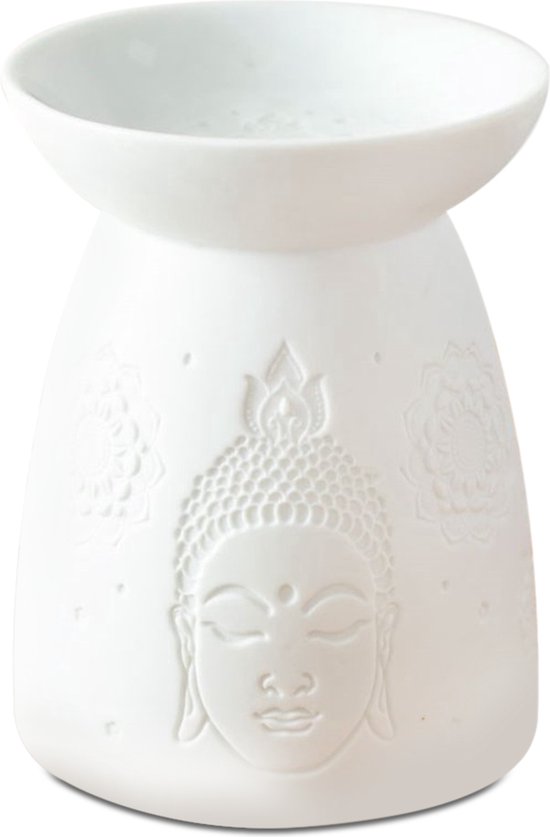 Brûleur à huile Vardaan Buddha - Brûleur d'arôme pour huile parfumée - Aroma diffus - Aromatique - Brûleur de parfum - Brûleur à mazout - Diffuseur de parfum - Wit