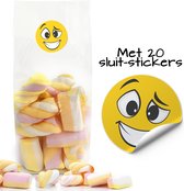 Uitdeelzakjes + sluitstickers - 20 stickers & 20 zakjes - cellofaanzakjes - Transparant - snoepzakjes - traktatie zakjes - Inpakzakjes - kinderfeestje - Smiley
