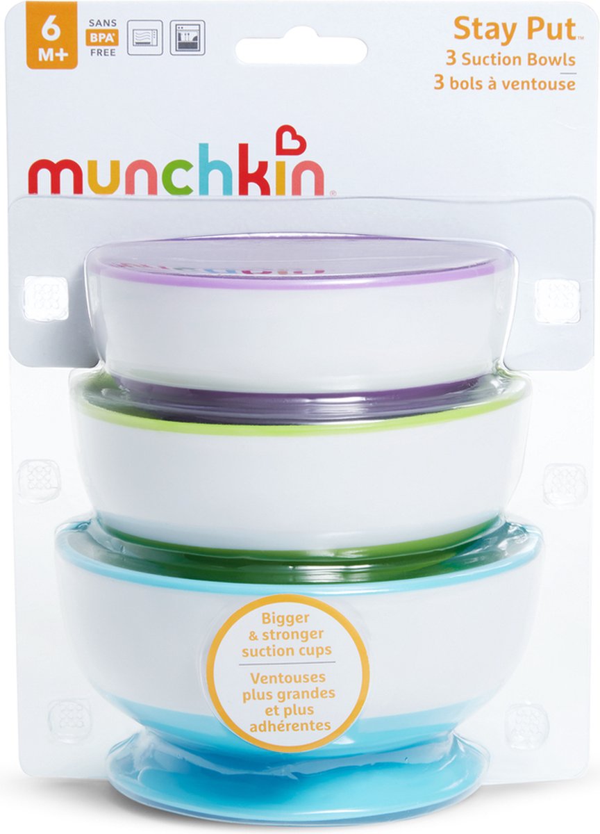 Munchkin Kommetjes met Zuignap - Suction Bowls - Per 3 Stuks - Vaatwasser en Magnetronbestendig - Vanaf 6 Maanden - Paars/Groen/Blauw — afbeelding 5