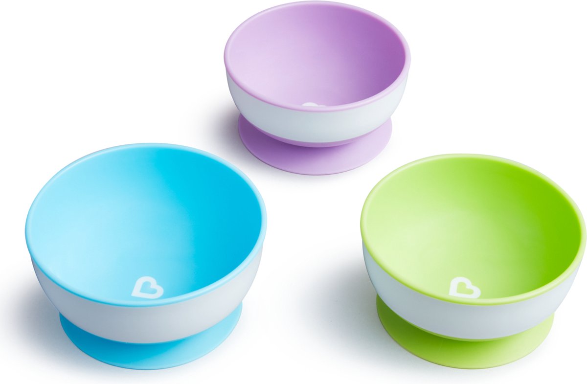 Munchkin Kommetjes met Zuignap - Suction Bowls - Per 3 Stuks - Vaatwasser en Magnetronbestendig - Vanaf 6 Maanden - Paars/Groen/Blauw — afbeelding 3