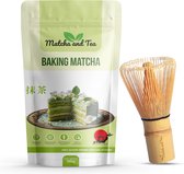 Matcha and Tea - Set Baking Matcha + Matcha Whisk/Klopper - 100 Gram Poeder - Japanse Groene Thee Poeder - Handgeplukte Matcha