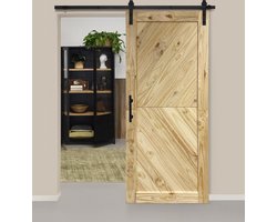 Barnwoodweb Doe het zelf houten schuifdeur - visgraat - grenen - 95x215 cm - zelfmontage - inclusief schuifdeursysteem en handgreep