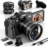NBD Digitale Camera - 4K Compact Camera met Automatische Scherpstelling - 48MP Fotocamera voor Vloggen met 180° Kantelscherm - 16x Digitale Zoom - 32GB Kaart - 2 Batterijen