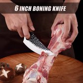 Uitbeenmes Koksmes keukenmes met leren hoes,5.5 inch professioneel Gehamerd patroon mes, koolstofstaal hakmes outdoor-mes voor keuken,voor slager barbecue uitstapje