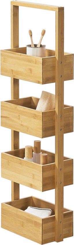 In And OutdoorMatch Storage rack Delaney - Rack sur pied - Avec 4 paniers - Bamboe - Design minimaliste