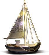 Houten scheepvaart, zeilschip van hout met LED-verlichting warmwit, maritieme decoratie 21,5 x 28 cm, decoratieartikel wit