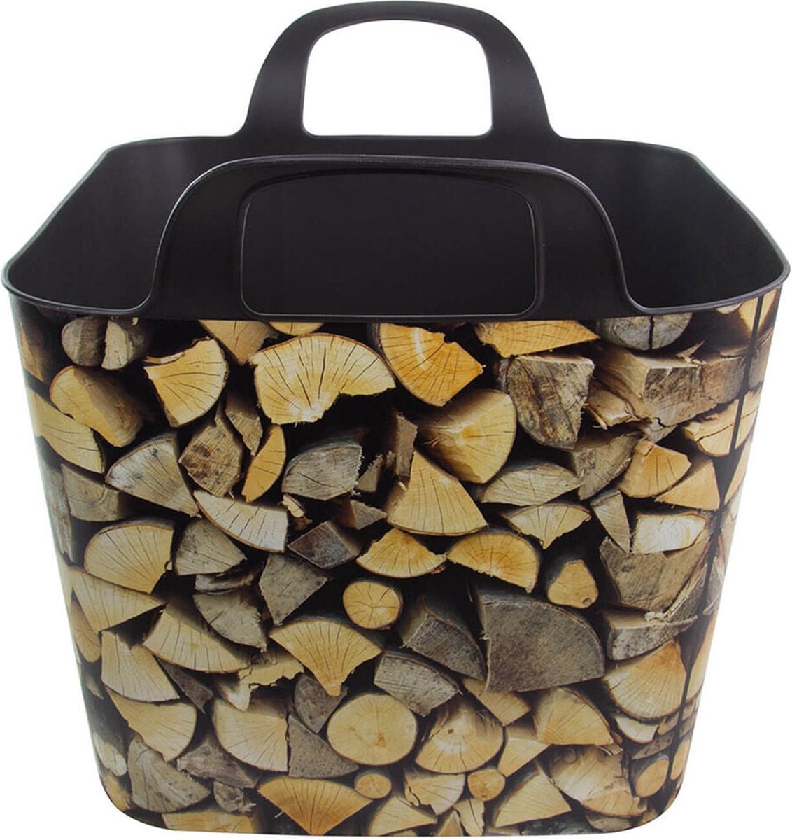 Storage Solutions Haardblokken houtblokken flexibele opberg emmer - mand - 53 x 40 x 38 cm - Zwart en hout print - kunststof — cadeau in Cadeau-ideeën - foto 8