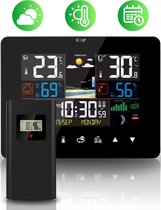 Aaldrix Weerstation Voor Binnen en Buiten - Met buitensensor tot 60 meter bereik - Touchscreen - Thermometer - Luchtvochtigheidsmeter - Zwart