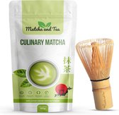 Matcha and Tea - Set Culinaire Matcha + Matcha Whisk/Klopper - 100 gram Thee Poeder - Japanse Groene thee - Handgeplukte Matcha