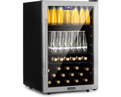 Klarstein Drankkoeler minikoelkast met glazen deur, minikoelkast voor op de kamer, kleine met verstelbare schappen, kleine koelkast van 147 liter, stille koelkast voor binnen en buiten - Drankkoelkast Drankenkoelkast - Touch Display - RVS