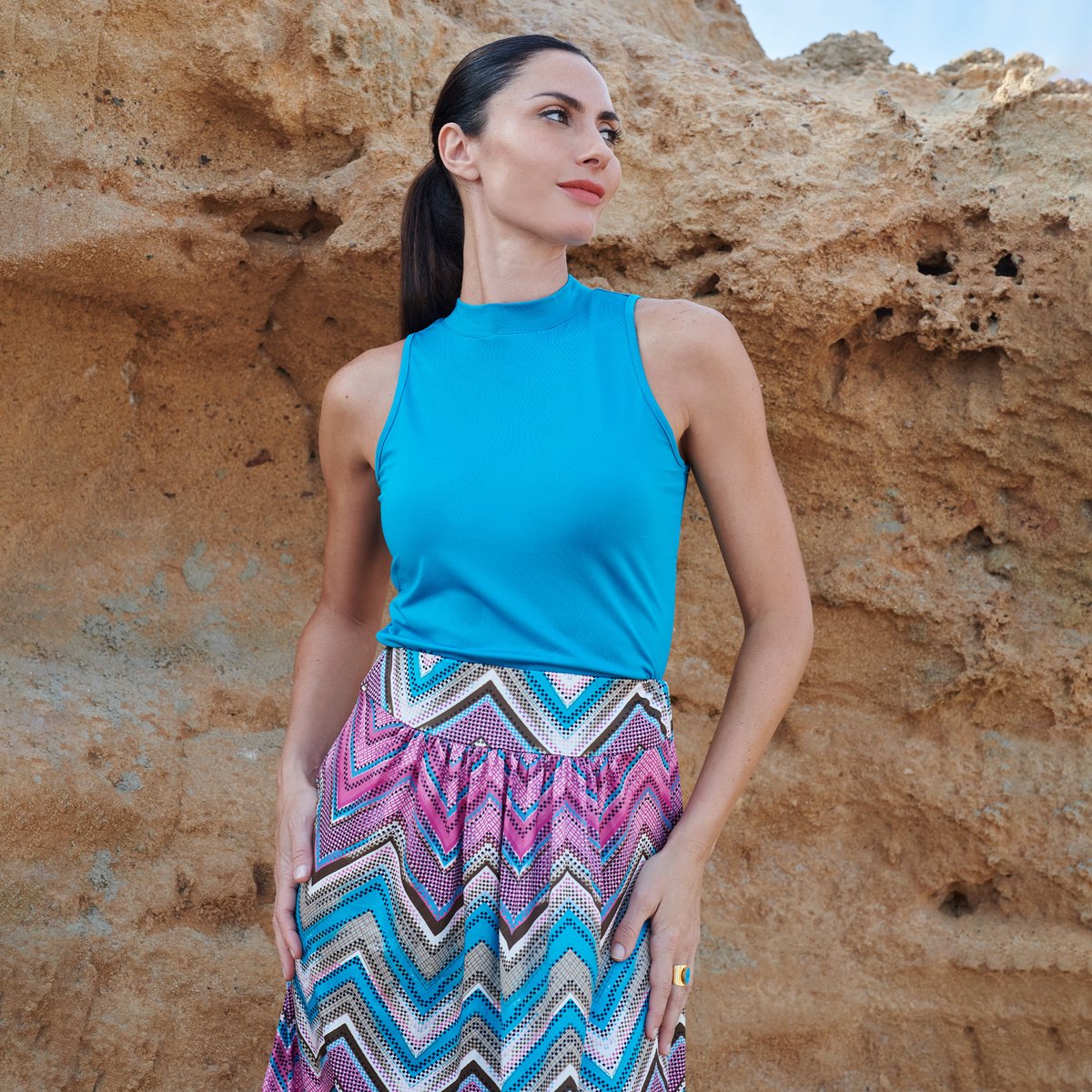 Chic by Lirette - Crop top halter Natural - S - Zakynthos blauw