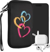 kwmobile hoesje voor smartphones L - 6,5" - hoes van Neopreen - Abstract hart design - roze / oranje / zwart - binnenmaat 16,5 x 8,9 cm