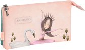 Pennenetui met 2 vakken Santoro Swan lake Grijs Roze 22 x 12 x 3 cm