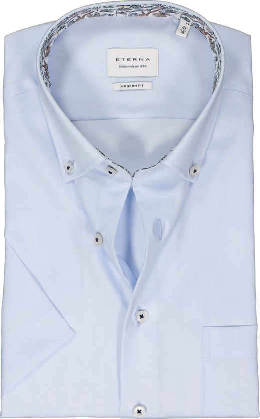 ETERNA modern fit overhemd korte mouw - Oxford - lichtblauw (contrast) - Strijkvrij - Boordmaat: 40