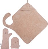 Nifty - Baby Shower Glove met Handsfree Badcape en Washandje - Baby Washandje - Lange washand - Badcape 100x100 - Washandje Baby - Biologisch Katoen – Blush