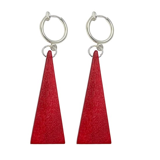 Klem oorbellen- Rood- Zilverkleur - Hout- geen gaatje- Charme Bijoux