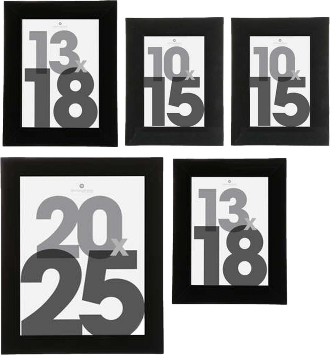 Atmosphera Fotolijstjes set Olympus - 5x stuks - zwart frame - Kunststof/glas - in 3 formaten