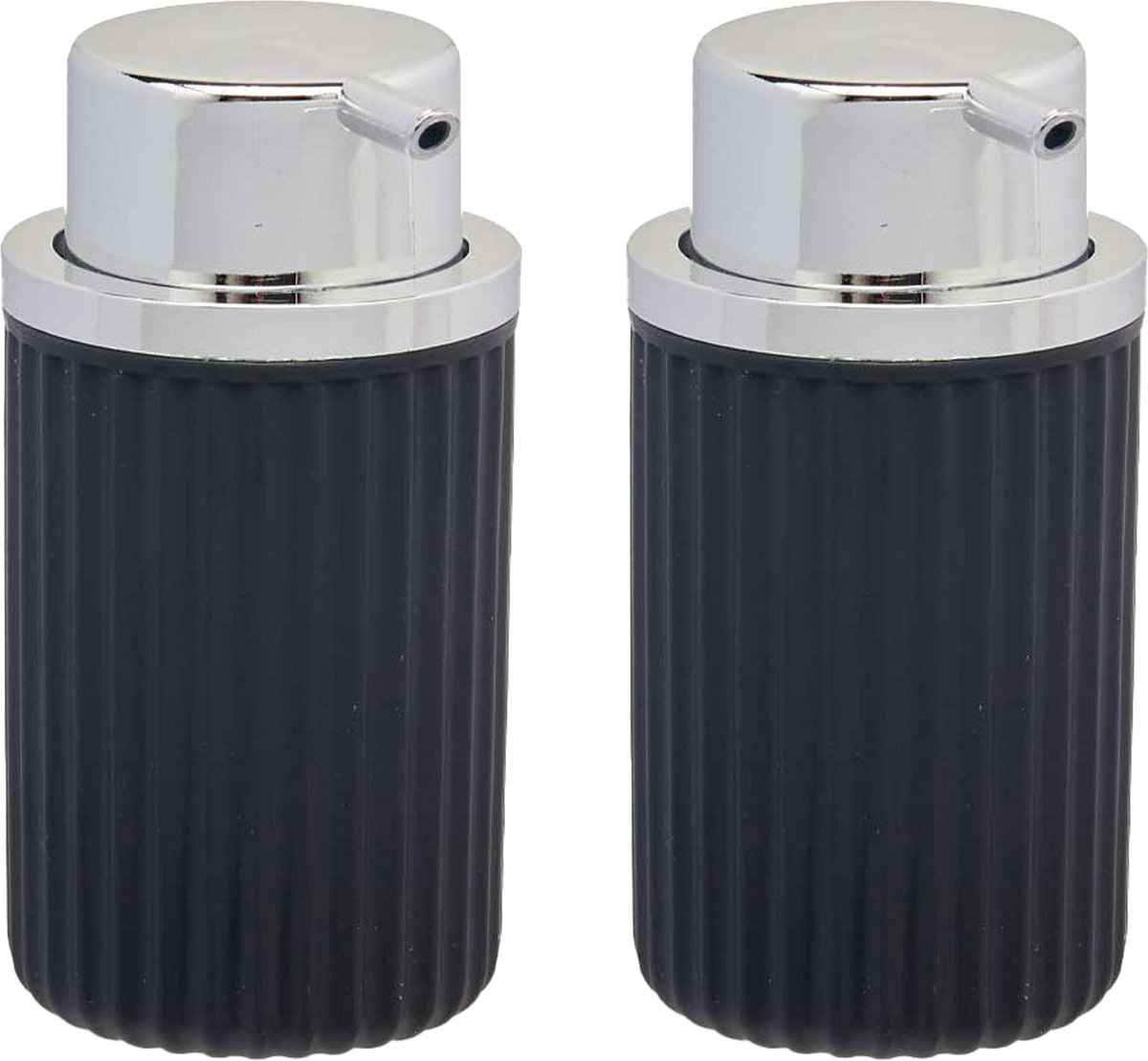Berilo zeeppompje/dispenser Roma - 2x - zwart/zilver - kunststof - 8 x 15 cm - 420 ml - badkamer/toilet/keuken