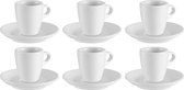 Vessia Espresso/koffie kopjes set - 12x - met schotels - 90ml - wit - porselein