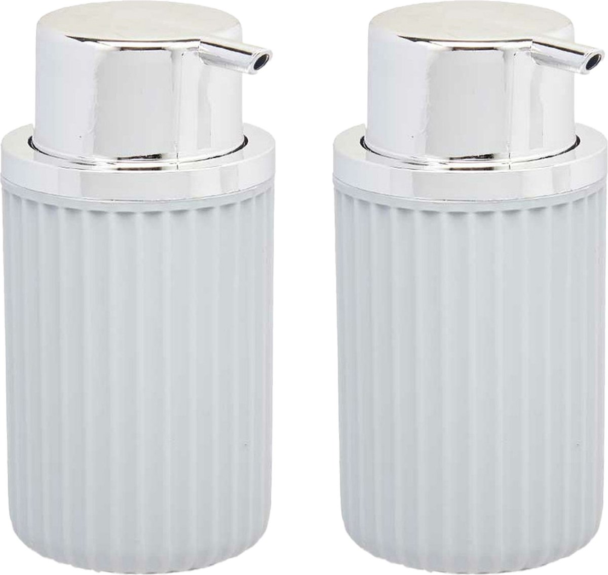 Berilo zeeppompje/dispenser Roma - 2x - lichtgrijs/zilver - kunststof - 8 x 15 cm - 420 ml - badkamer/toilet/keuken