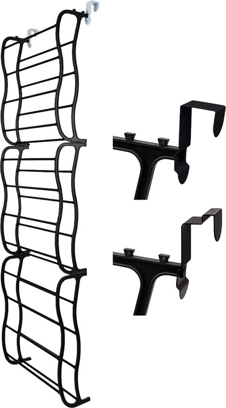 Life's Green Schoenenrek deur – Voor alle binnendeuren – Schoenenrek hangend voor 24 tot 36 Paar Schoenen – Schoenenkast - H180xB50xD20cm – Schoenenopberger – Kunststof/Metaal – Zwart