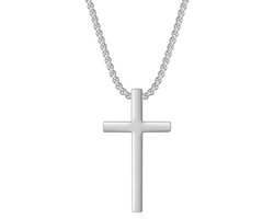 Fako Bijoux - Ketting Met Kruis - Kruisje - 24x42mm - 60cm - 2mm - Stainless Steel - RVS - Staal - Zilverkleurig