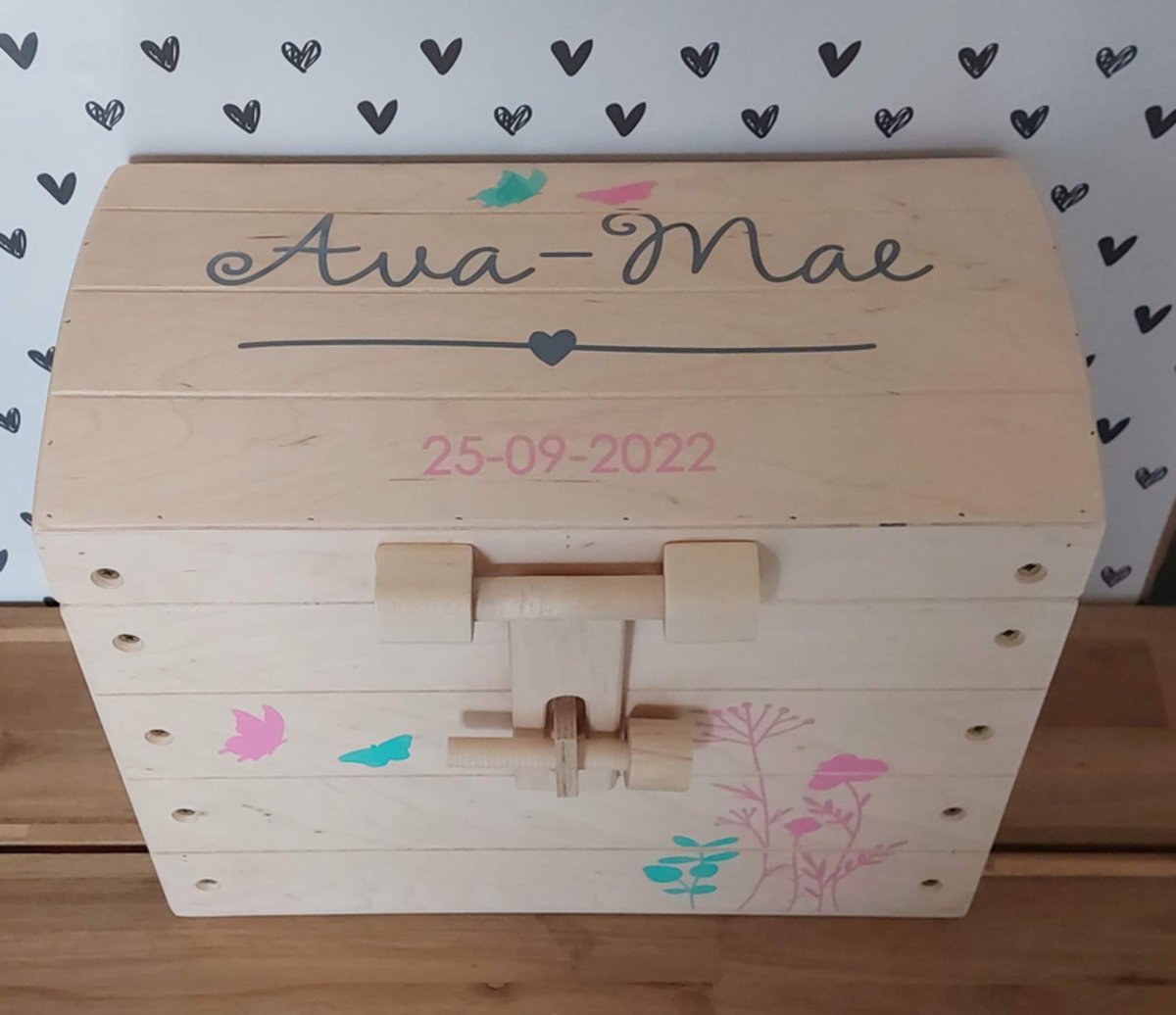 Houten Speelgoedkist Naturel – Opbergruimte voor Speelgoed – Educatief & Stijlvol met naam gepersonaliseerd 'Wildflowers'
