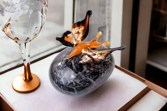 Mini Urn Grijze Steen Oranje Vlinder - "Aurelia" - Urnen voor Thuis - Urn met Decoratie - Glazen Urnen kopen