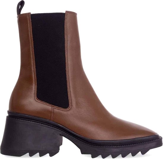 Mangará dames enkellaarsjes Arachis Geitenleer - Combat Boot - 7,8 cm blokhak - Bruin- Maat 38