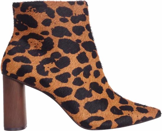 Mangará Bottines Femme Sapucaia Cuir de Chèvre - Talon Bloc 8,4 cm - Imprimé Animal - Tigre - Marron - Taille 39