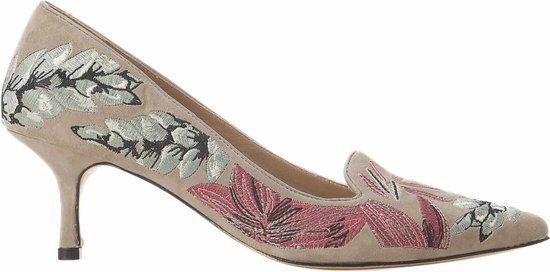 Mangará Ipê dames pumps - leer - handgemaakt - borduursel - 6cm hoge hak - grijs - maat 42