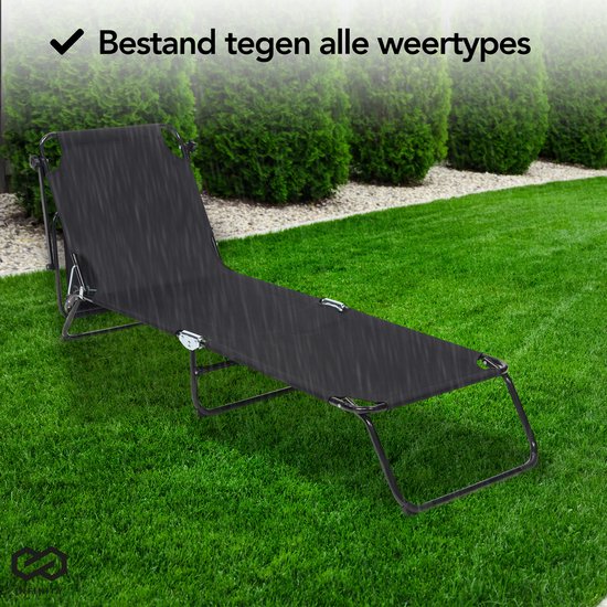 Infinity Goods Ligbed Met Zonnescherm - Opvouwbaar - Zonnebed - Ligstoel - Verstelbaar - Verstelbaar - Tuin - Weerbestendig - Zwart
