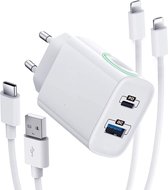 Chargeur rapide pour iPhone, 20 W Dual Porto type/ Power USB C + prise de chargeur mural Quick Charge 3.0 avec 2 câbles Lightning pour iPhone 13/12/11/ XS/XR/X/iPad/Airpods