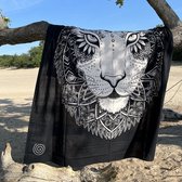 2 persoons strandlaken - Zwart/wit - tijger/panter/leeuw - Duurzaam katoen - Lichtgewicht strandkleed