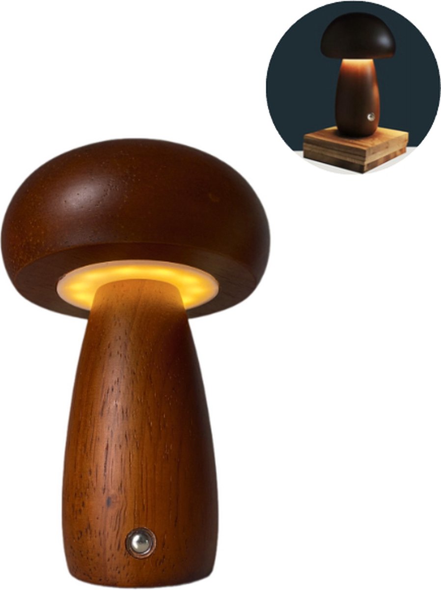 Mushroom lamp - Paddestoel lamp - Paddenstoel lamp - Tafellamp - Hout - Medium