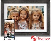 Cadre photo numérique avec cadre en bois et écran en Verres - 10,1 pouces - Wifi et application Frameo - Économe en énergie - Cadre photo numérique - Cadre photo numérique - Full HD - 16 Go extensible à 48 Go - Écran tactile IPS