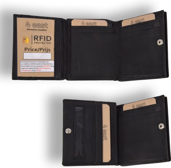 Portefeuille noir - portefeuille femme - portefeuille homme - portefeuille Euro petit - 8 cartes - portefeuille Zwart - portefeuille boîte carrée - 4E-1317
