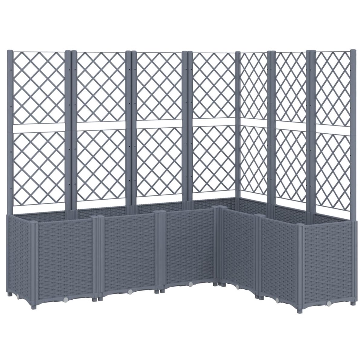 Plantenbak met klimrek - Bloembak - Weerbestendig - Met trellis - Buiten - Polypropeen - Plantenrek - Rechthoekig - 6x85 Liter - Grijs