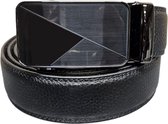GreatGift - Leren Heren Riem glans zwart - Zwarte luxe gesp - Luxe cadeau voor hem- In geschenkverpakking - Verstelbare riem - 125 cm