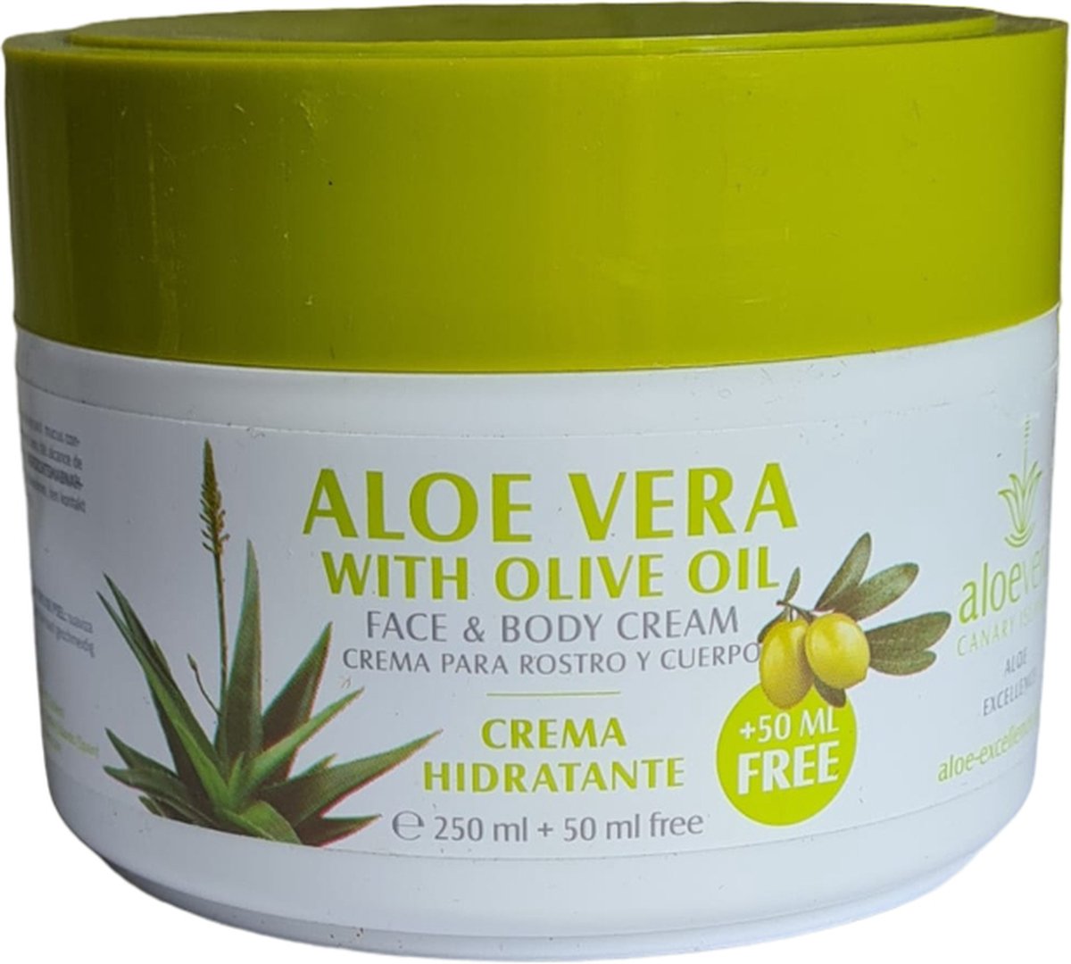 Goedkoopste Aloe Excellence | Crème Aloe Vera Met Olijfolie | Lichaam- En Gezicht | Canarische Eilanden | Hoge Kwaliteit| 300ml