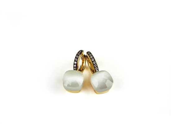 Zilveren oorringen oorbellen geelgoud verguld model pomellato met witte steen