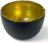 Theelichthouder van metaal - Zwart/Goud - 8,5 x 6 cm