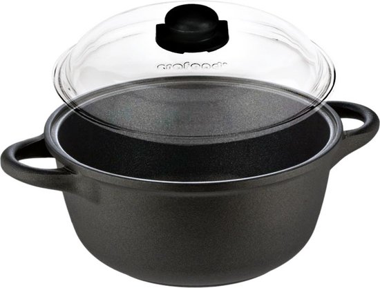 Stoofpot - Cocotte - Crafond + Pyrex deksel - Gas & Keramisch Vuur - 28cm Ø - 11.5cm hoog - Inhoud 5L