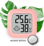 Temperatuur- en luchtvochtigheidsmeter - Roze - Inclusief batterij, houder én sticker - Digitale hygrometer, thermometer, temperatuurmeter voor binnen, digitaal weerstation - Luchtvochtigheid voor planten digitaal meten